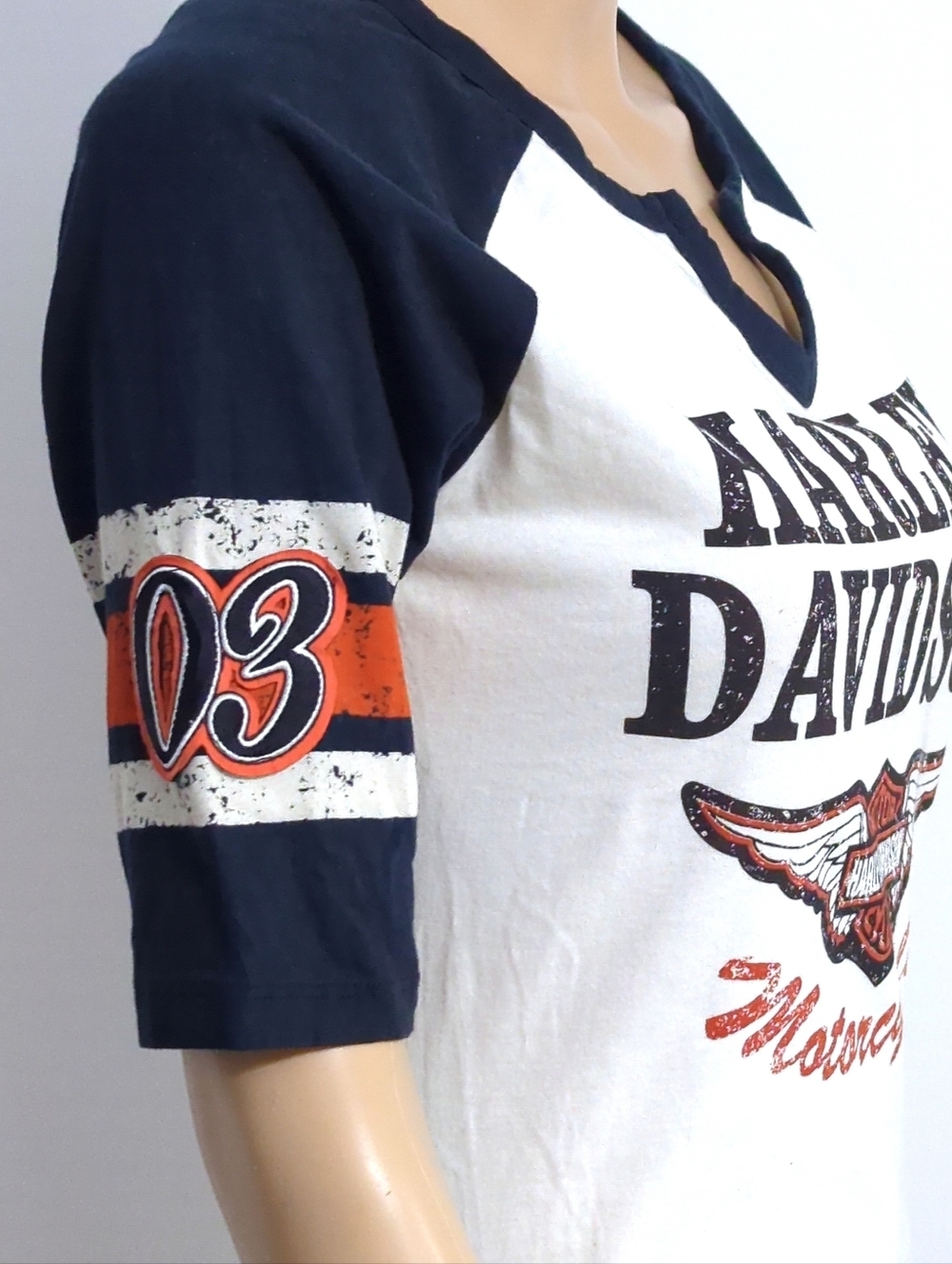 Harley Davidson Raglan Tee 3/4 Sleeve Logo Graphic Biker Shirt S - Picture 5 of 6